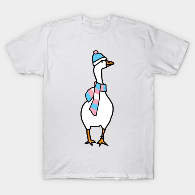 Goose and Transgender Pride Flag Hat and Scarf T-Shirt by ellenhenryart